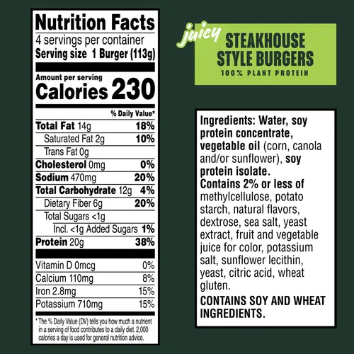 MorningStar Farms Vegan Steakhouse Style Plant Based Veggie Burgers, 16 oz, 4 Count Bag thumbnail 3