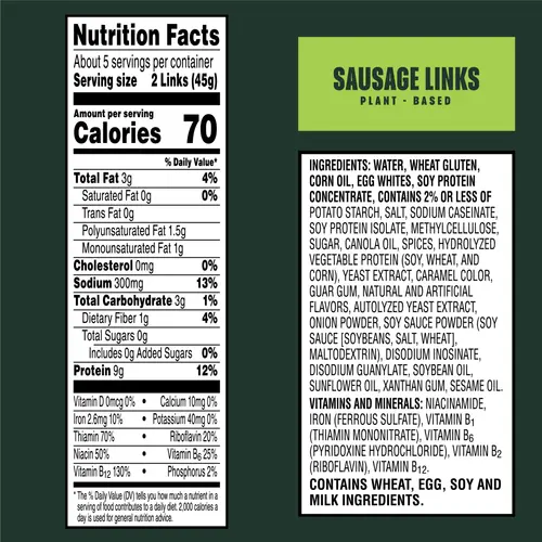 MorningStar Farms Veggie Breakfast Vegetarian Original Veggie Sausage Links, 8 oz Box thumbnail 3