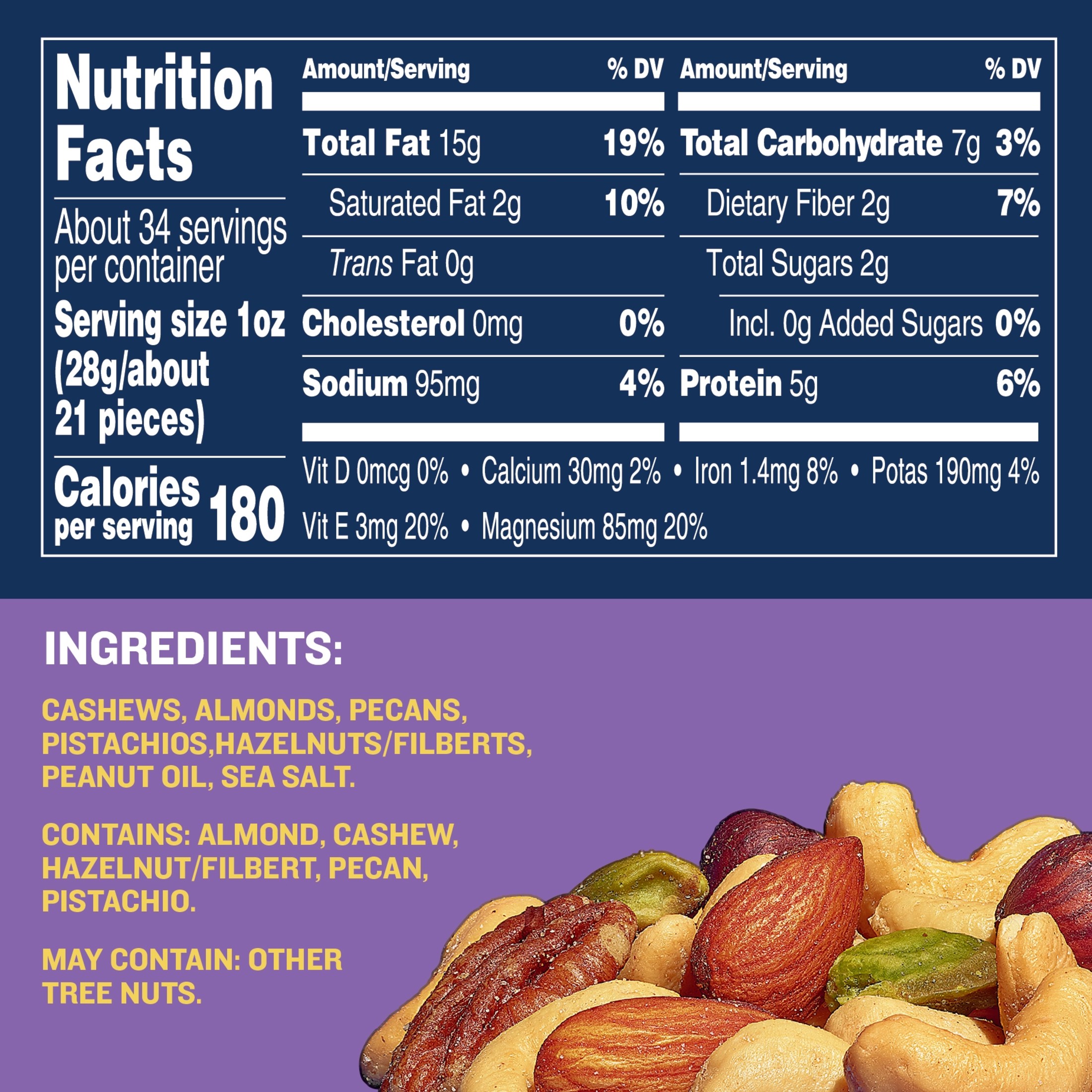 PLANTERS Deluxe Salted Mixed Nuts, Party Snacks, Plant-Based Protein, 34 oz Plastic Jar thumbnail 3
