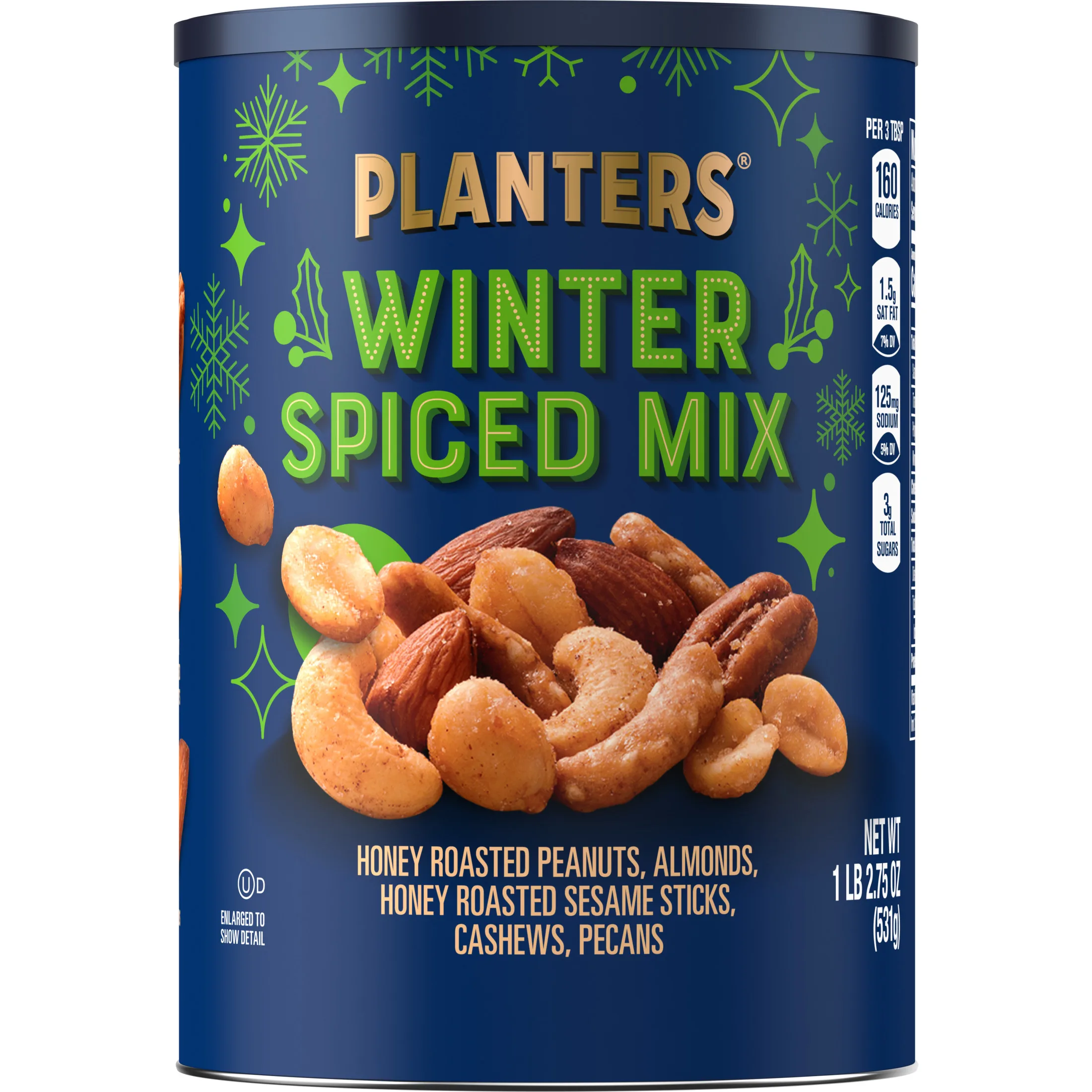 PLANTERS Winter Spiced Trail Mix Snack Mixed Nuts, Party Snacks, Plant Based Protein, 1.17 lb Canister