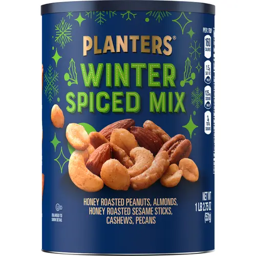 PLANTERS Winter Spiced Trail Mix Snack Mixed Nuts, Party Snacks, Plant Based Protein, 1.17 lb Canister