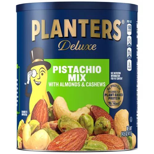 PLANTERS Deluxe Pistachio Mix, Party Snacks, Plant-Based Protein,  14.5 oz Steel Can