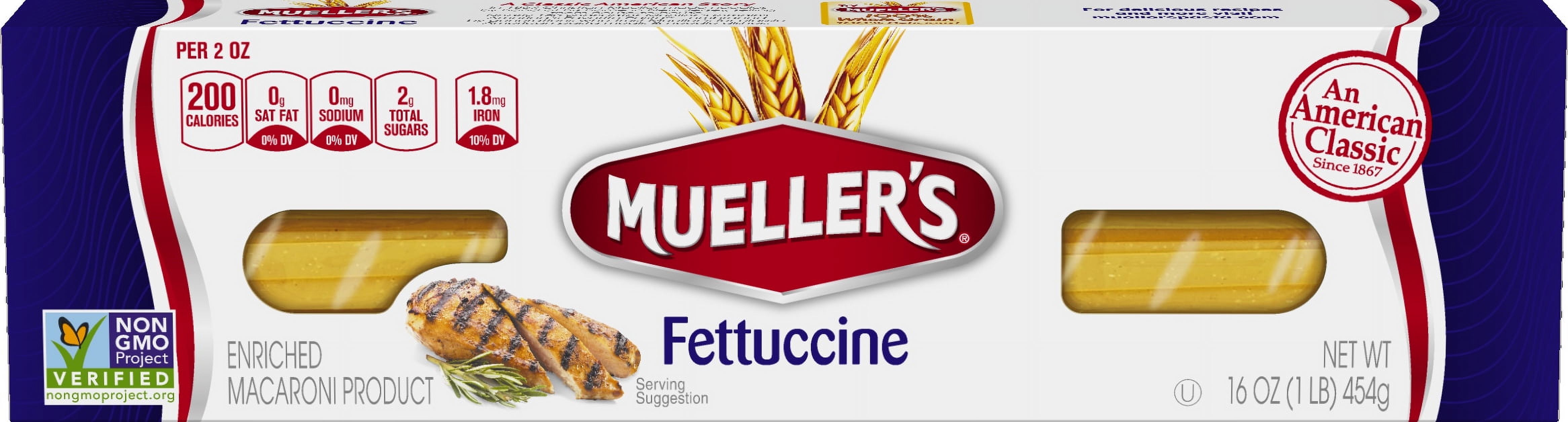 Mueller's Sodium-Free, Cholesterol-Free Fettucine Pasta, 16 oz (Shelf-Stable)