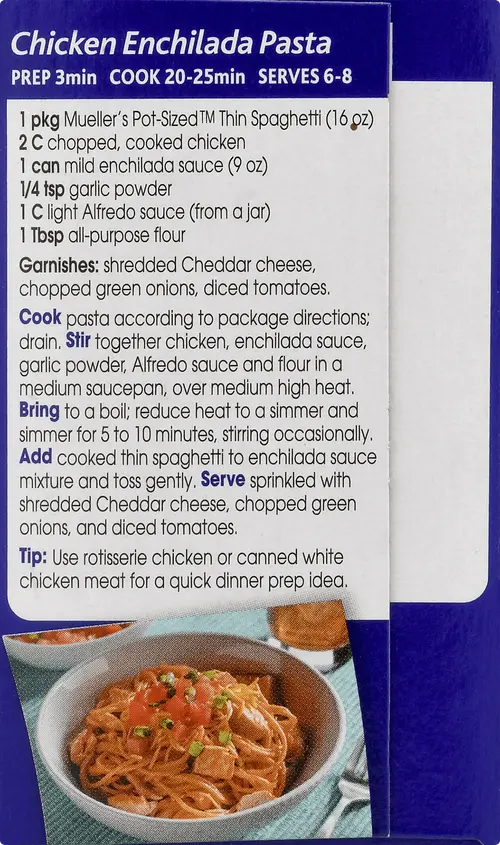 Mueller's Pot-Sized Sodium-Free, Cholesterol-Free Thin Spaghetti Pasta, 16 oz (Shelf-Stable) thumbnail 2