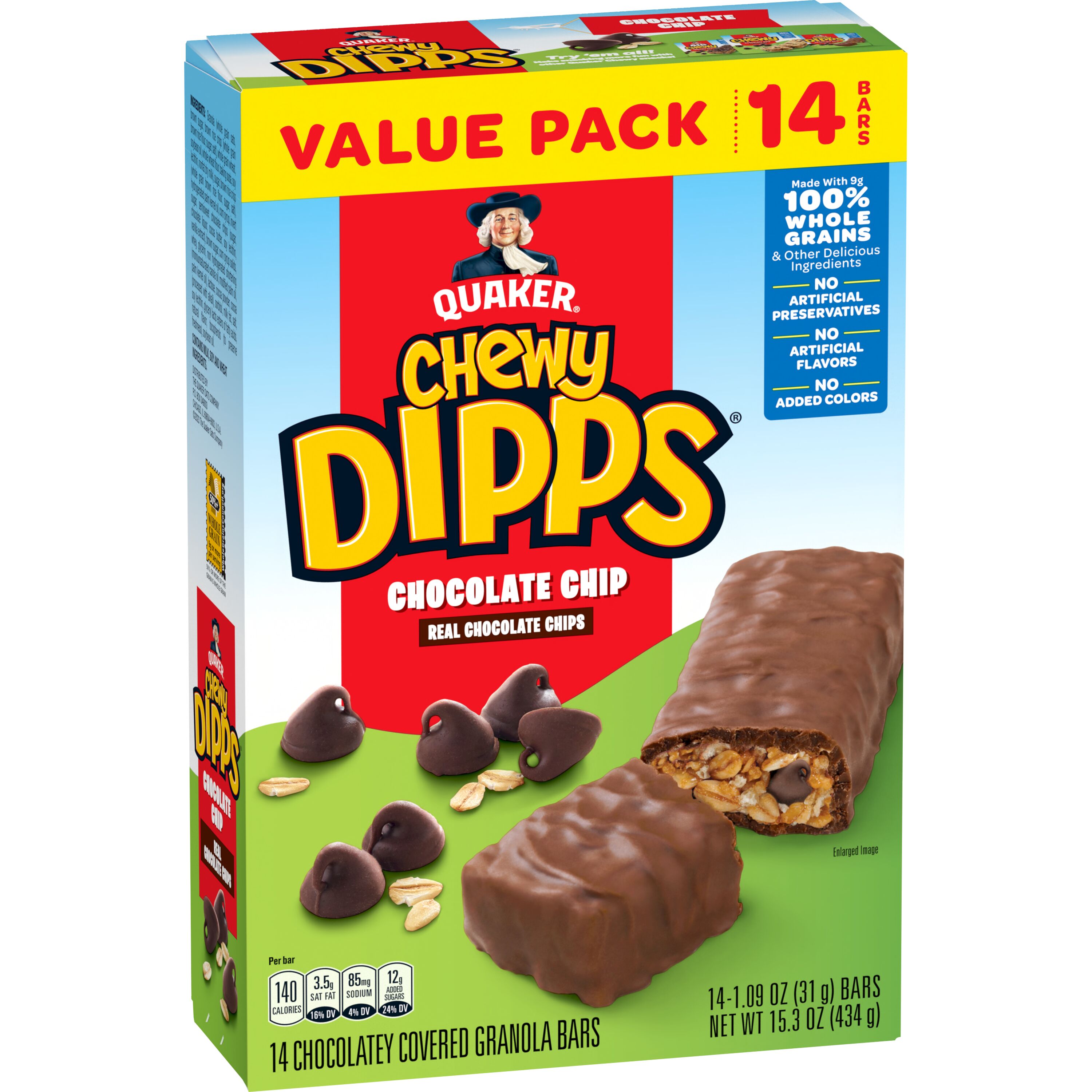 Quaker Chewy Dipps Chocolatey Covered Granola Bars Chocolate Chip, 1.09 oz 14 Count thumbnail 2