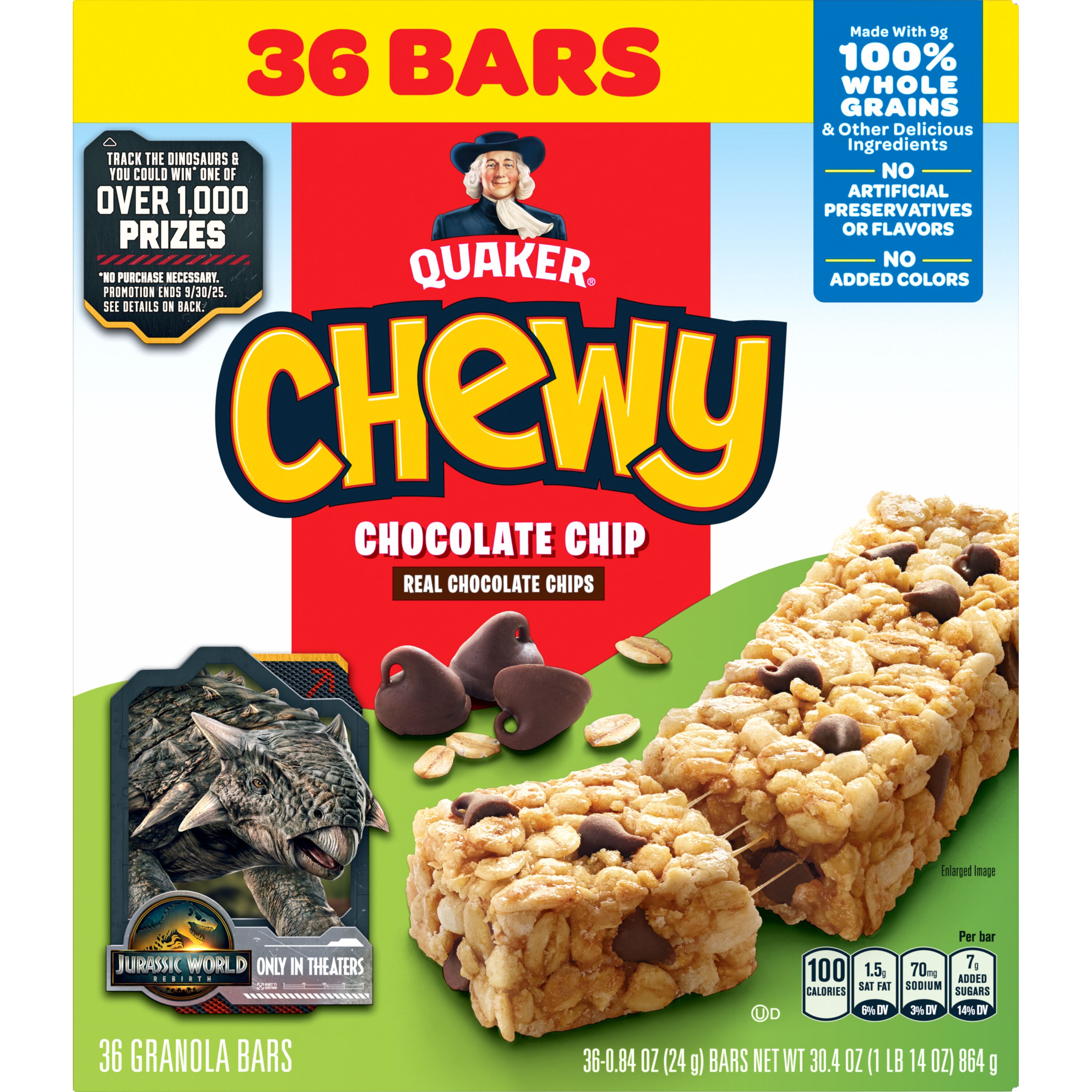 Quaker Chewy Granola Bars, Chocolate Chip Flavor, 0.84 oz, 36 Count thumbnail 2