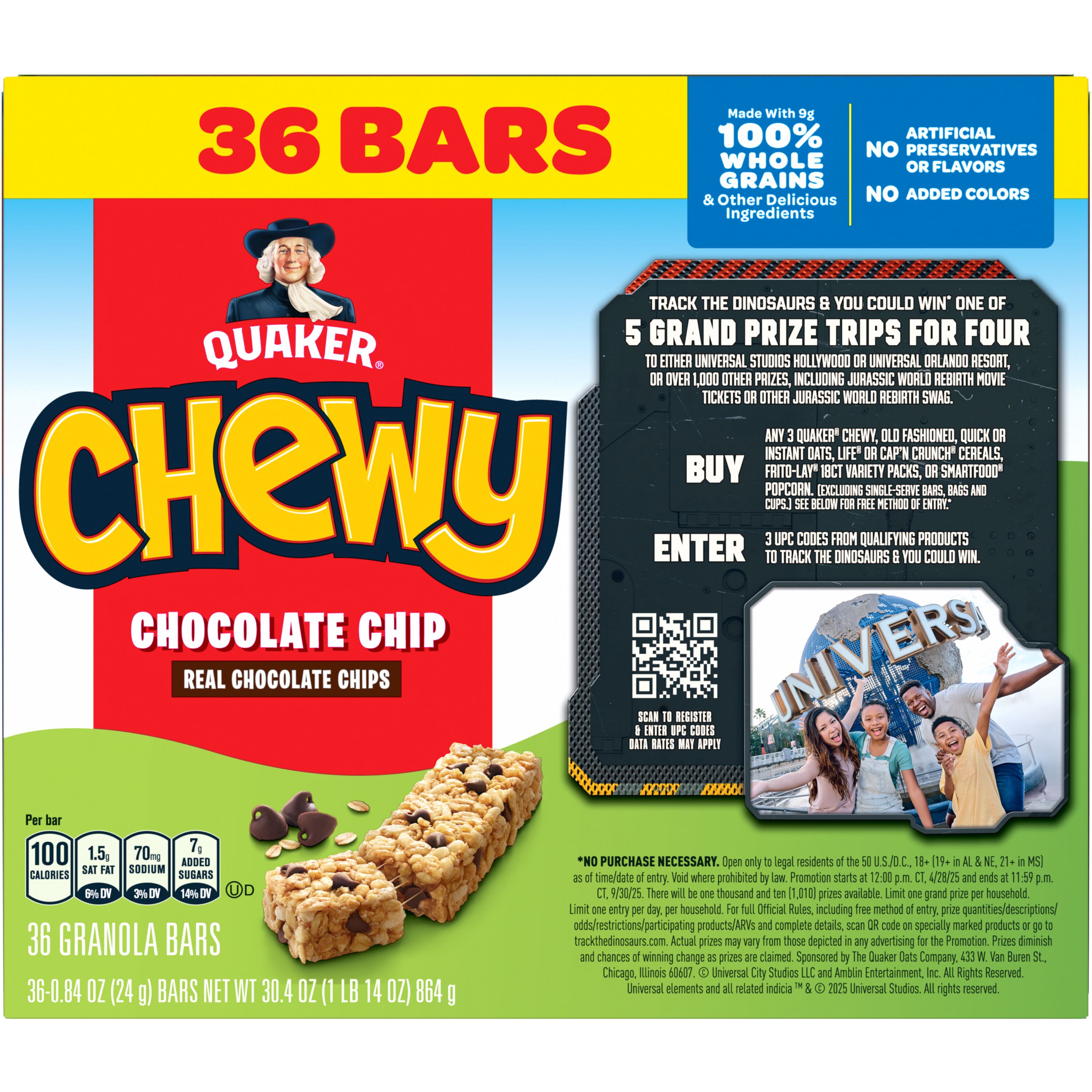Quaker Chewy Granola Bars, Chocolate Chip Flavor, 0.84 oz, 36 Count thumbnail 3