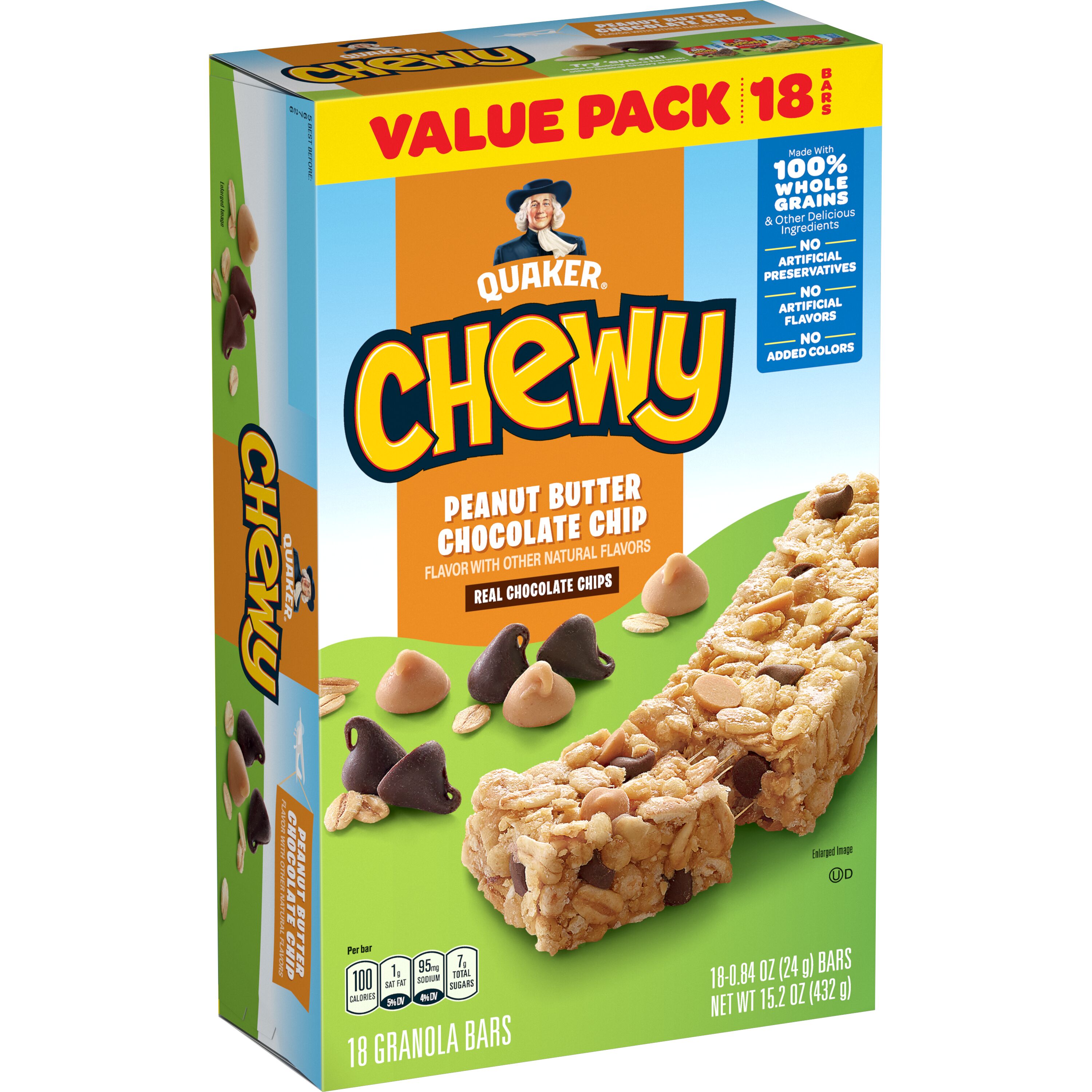 Quaker Chewy Granola Bar, Peanut Butter Chocolate Chip Flavor, 18 Count Granola Bars thumbnail 2