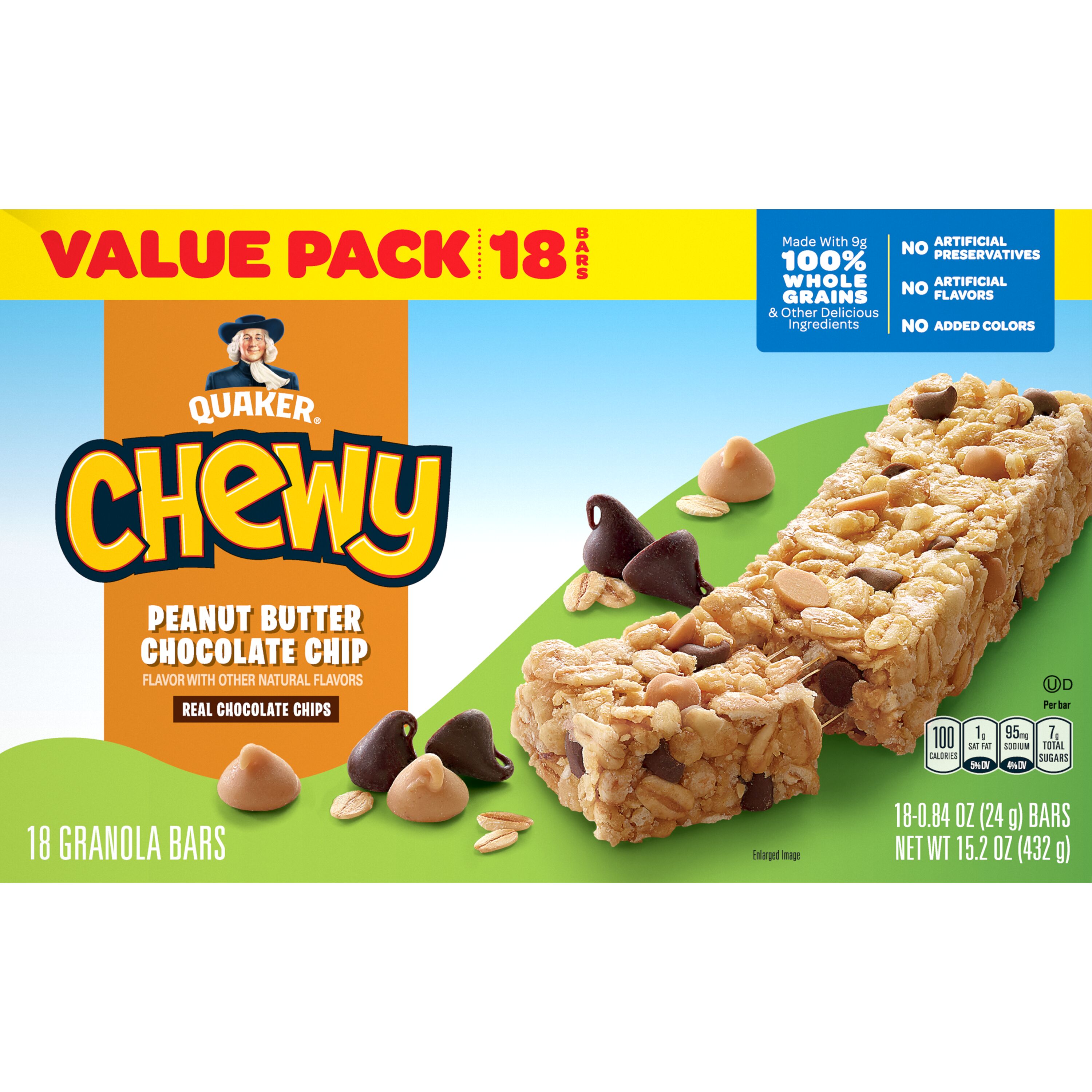 Quaker Chewy Granola Bar, Peanut Butter Chocolate Chip Flavor, 18 Count Granola Bars thumbnail 3