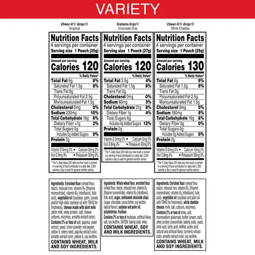 Gripz Variety Pack Mini Snack Crackers, Kids Snacks, 12 Count thumbnail 3