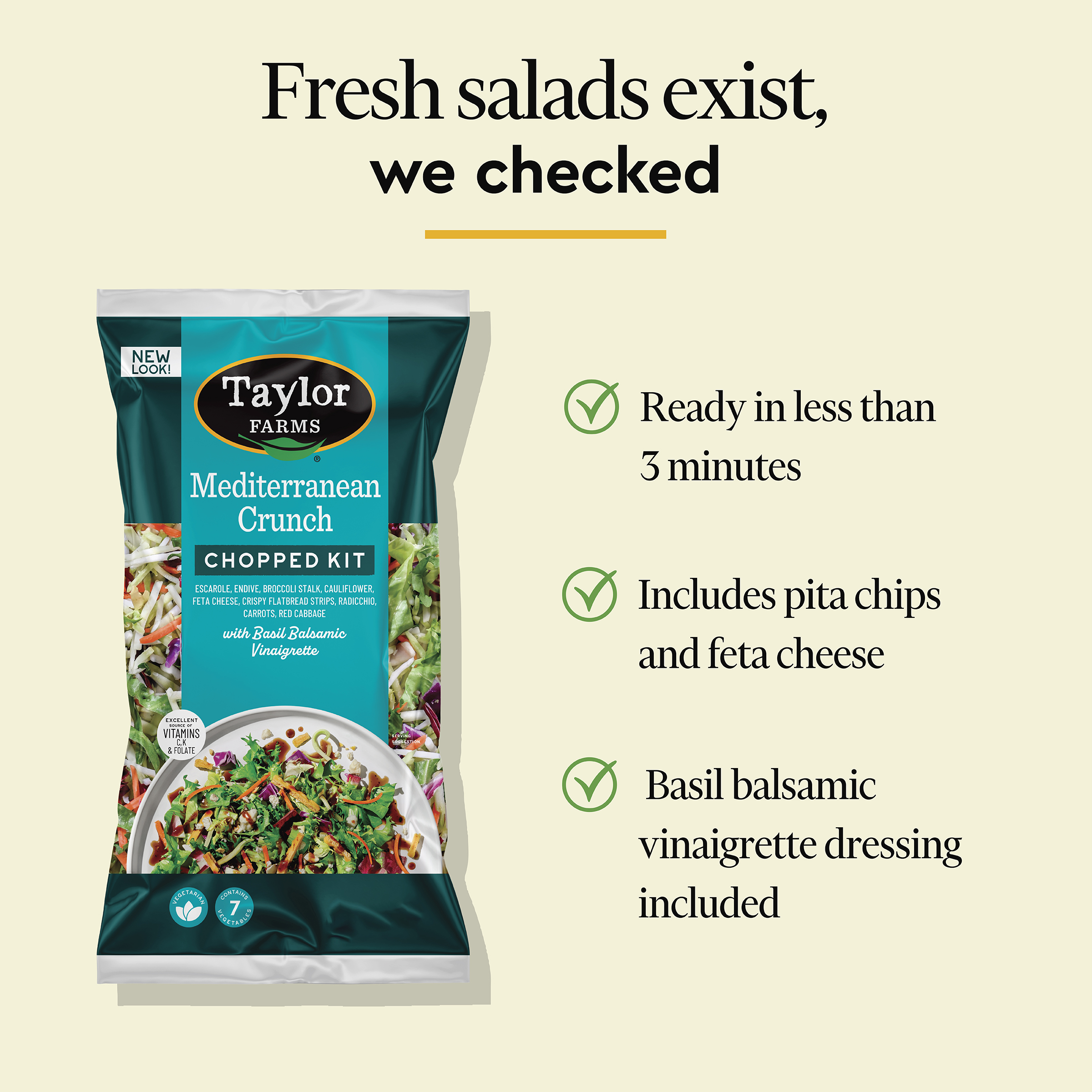 Taylor Farms Mediterranean Crunch Chopped Salad Kit, 11 oz Bag, Fresh thumbnail 4
