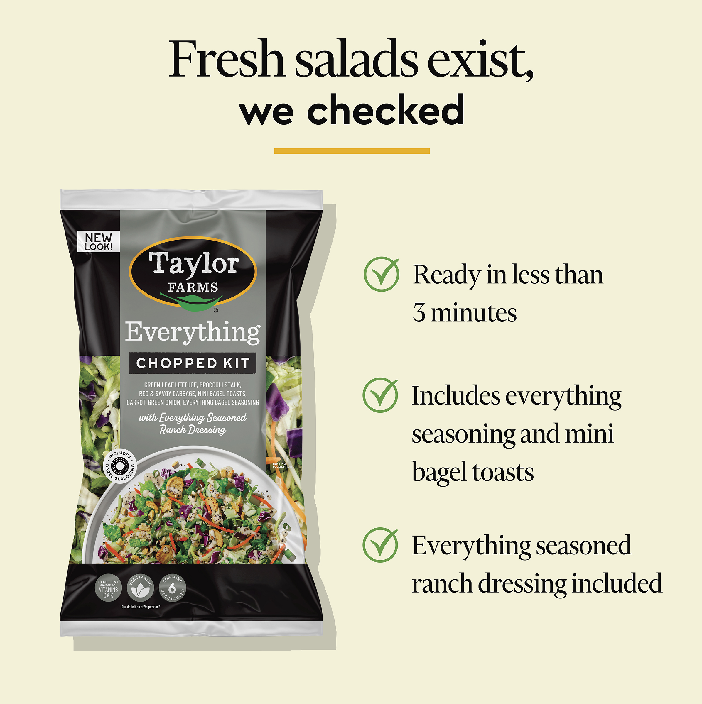 Taylor Farms Everything Chopped Salad Kit, 11.57 oz Bag, Fresh thumbnail 4