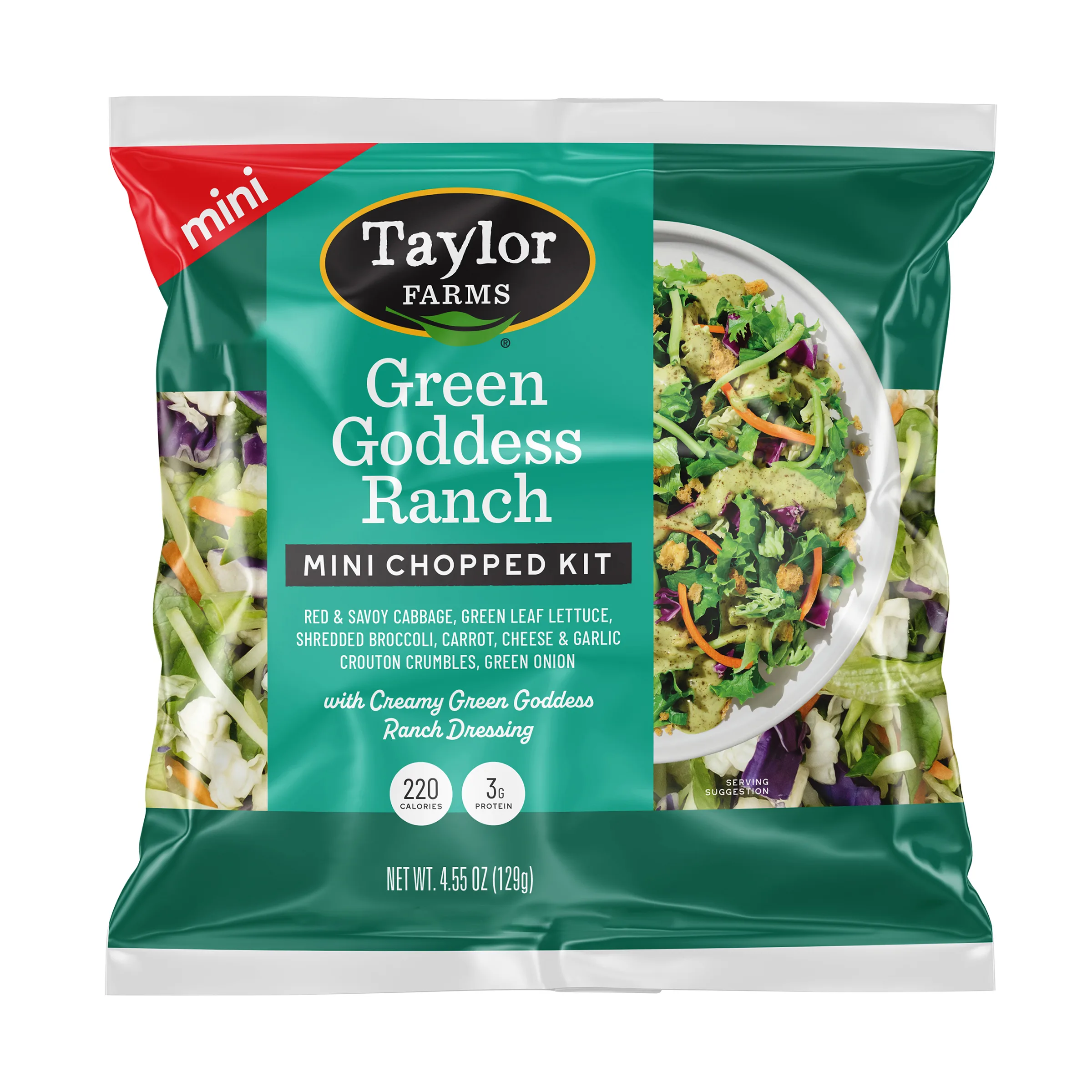 Taylor Farms Green Goddess Ranch Mini Salad Kit, 4.55 oz Bag, Fresh