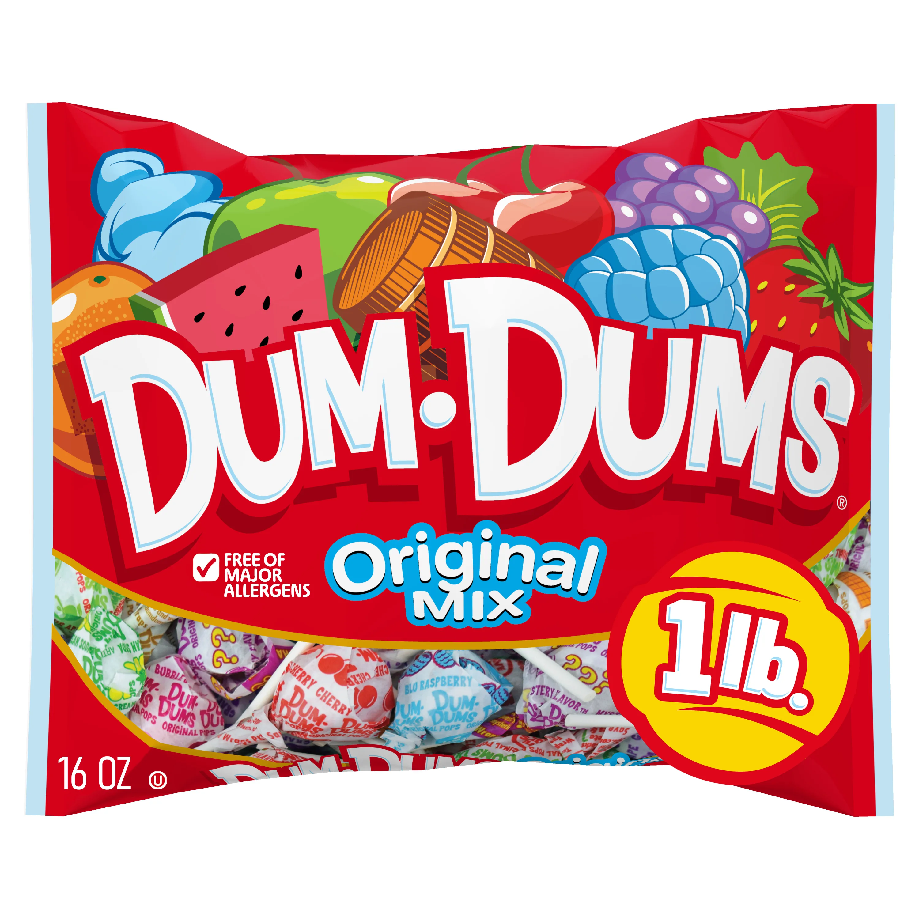 Dum Dums Original Mix Lollipop Suckers, Party Candy, 16oz Bag