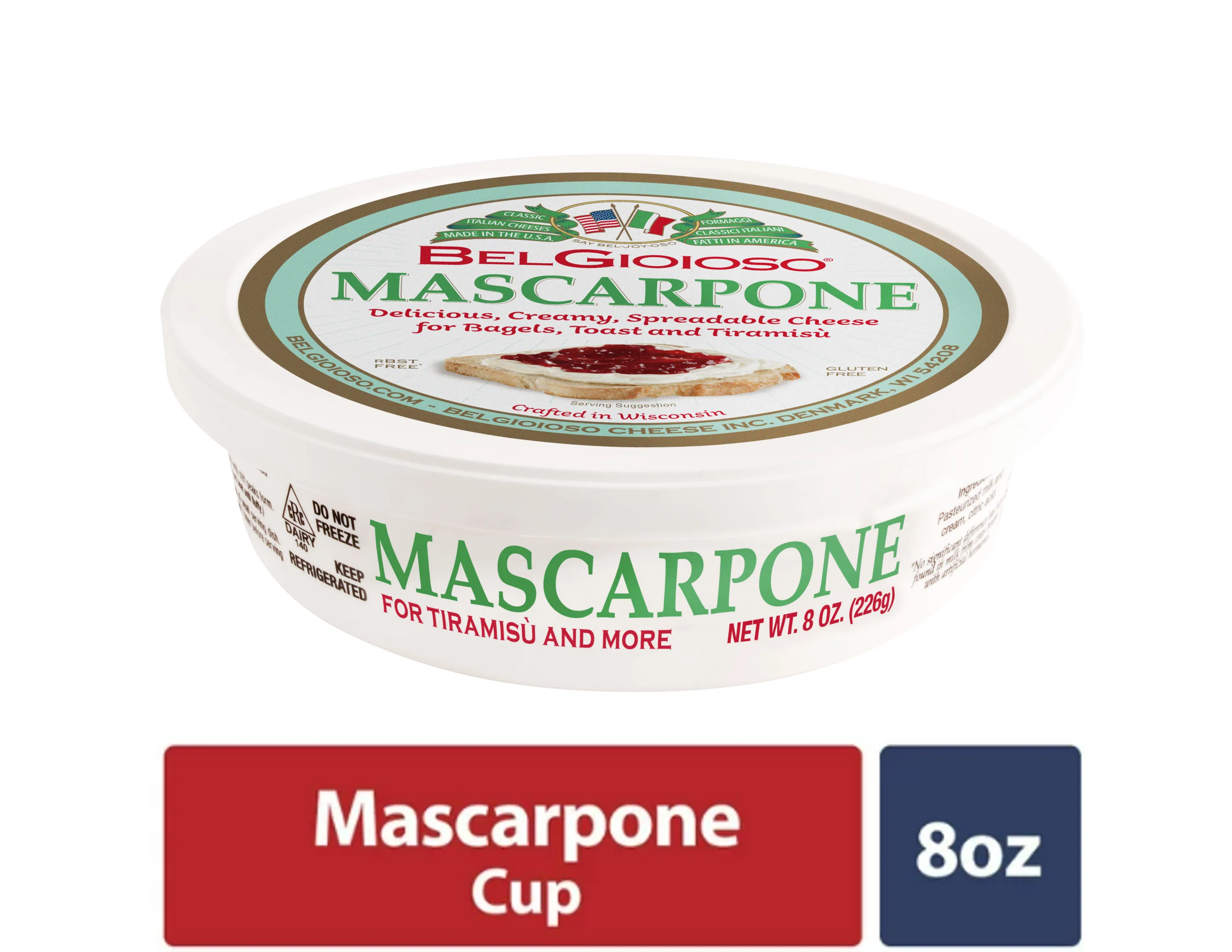 BelGioioso Mascarpone Cheese, Specialty Spreadable Cheese, 8 oz Refrigerated Plastic Cup