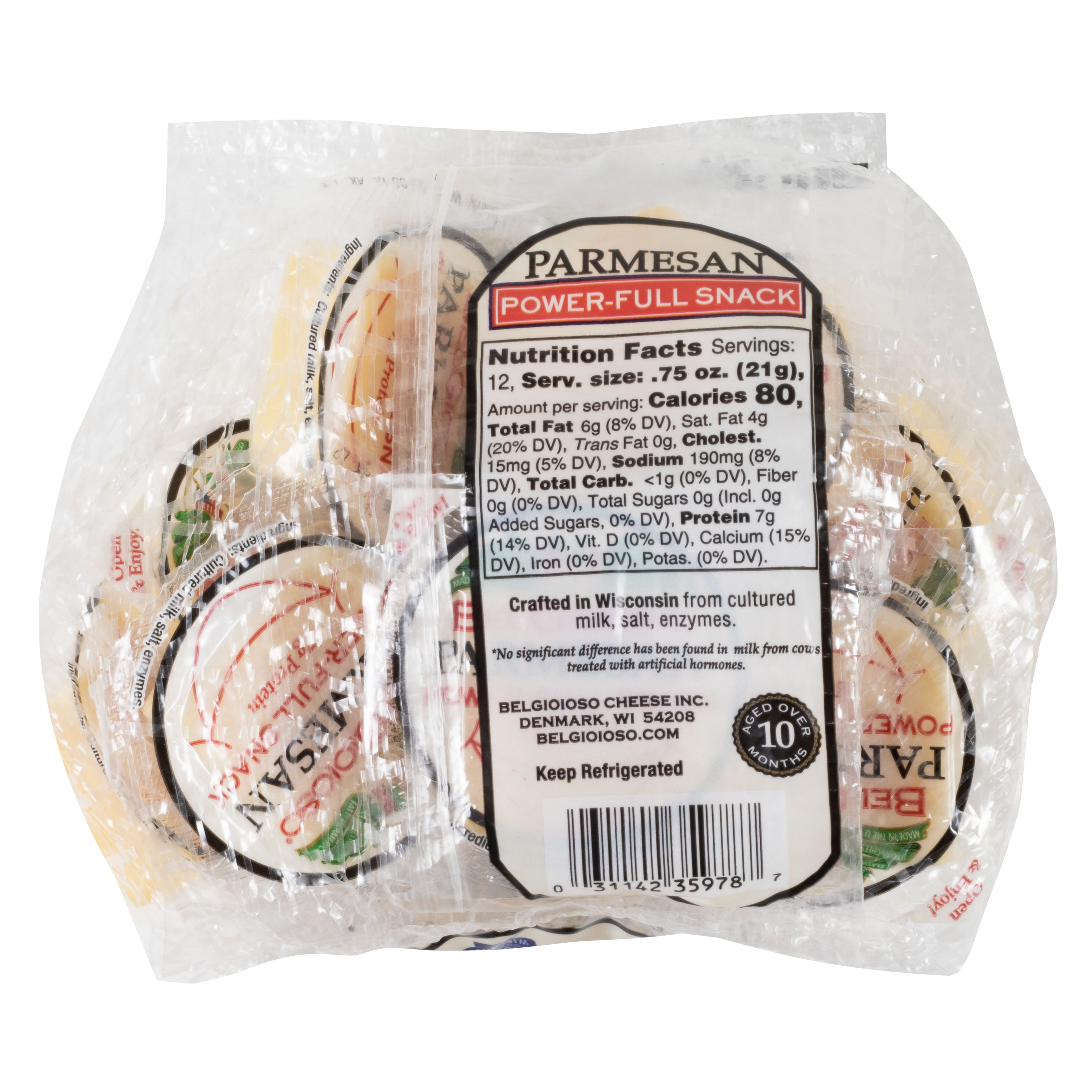 BelGioioso Parmesan Snacking Cheese Pieces, Refrigerated Plastic Sealed Specialty Cheese Snack Packs, 9 oz thumbnail 4