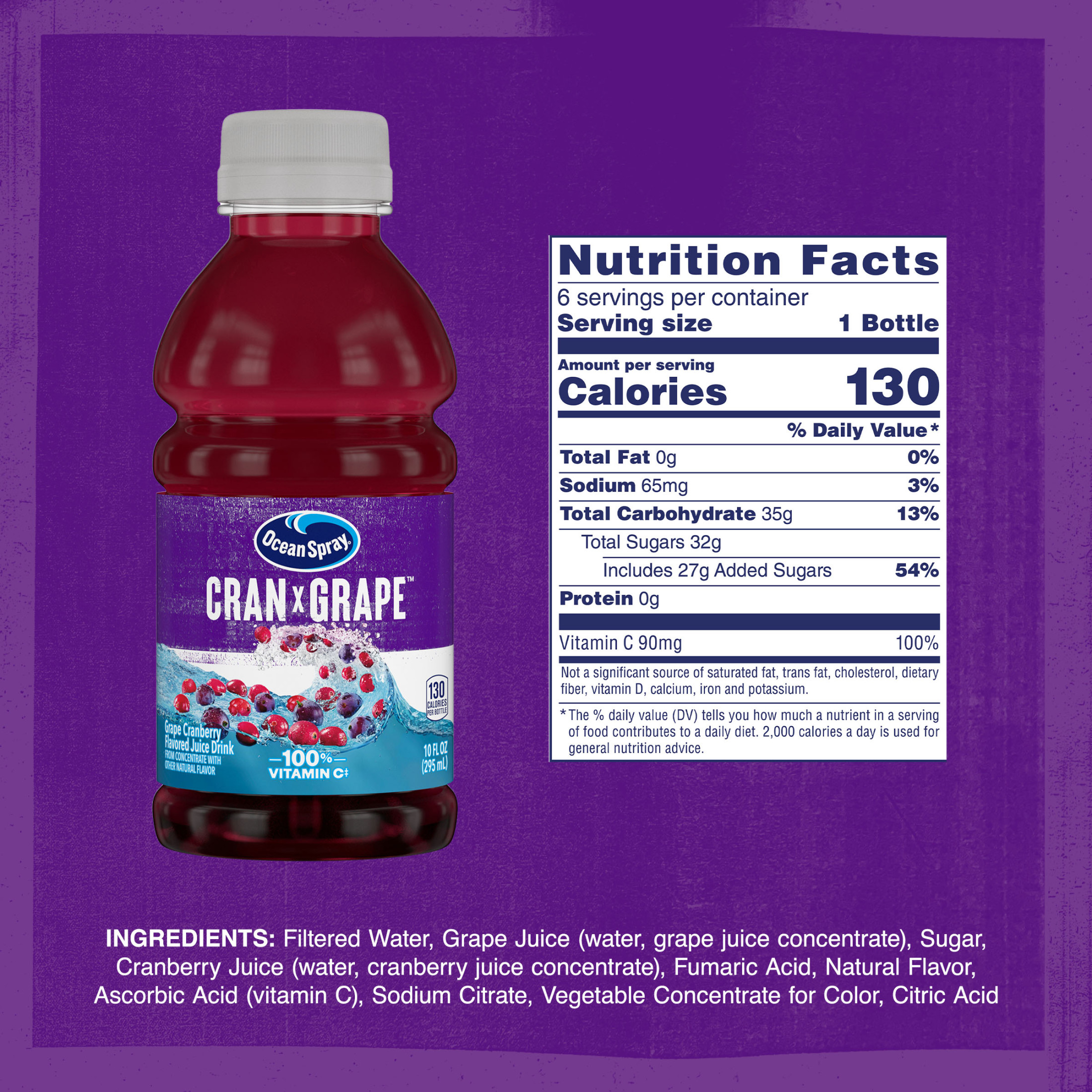 Ocean SprayÂ® Cran-GrapeÂ® Cranberry Grape Juice Drinks, 10 fl oz Bottles, 6 Count thumbnail 3