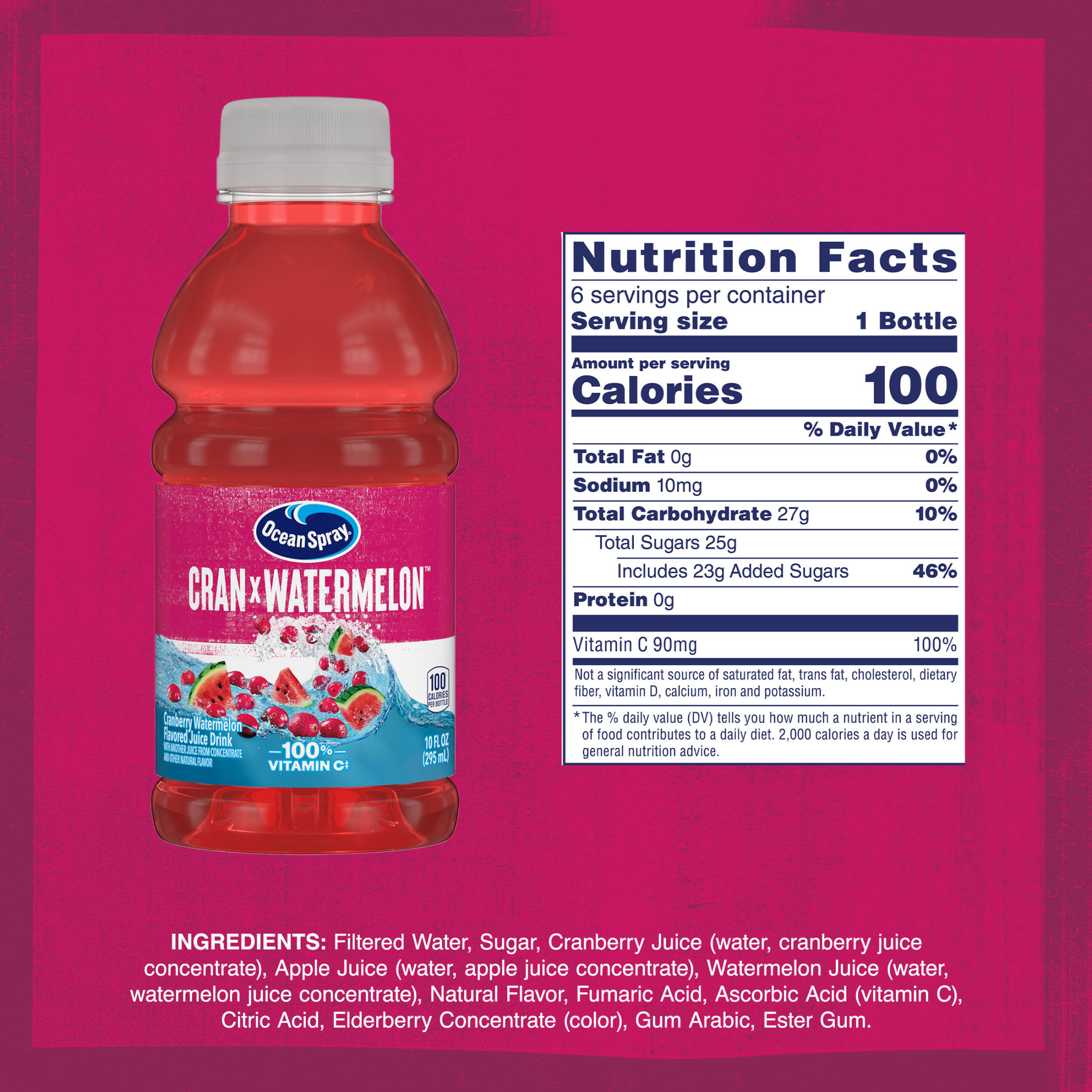 Ocean SprayÂ® Cran-Watermelonâ„¢ Cranberry Watermelon Juice Drinks, 10 fl oz Bottles, 6 Count thumbnail 3