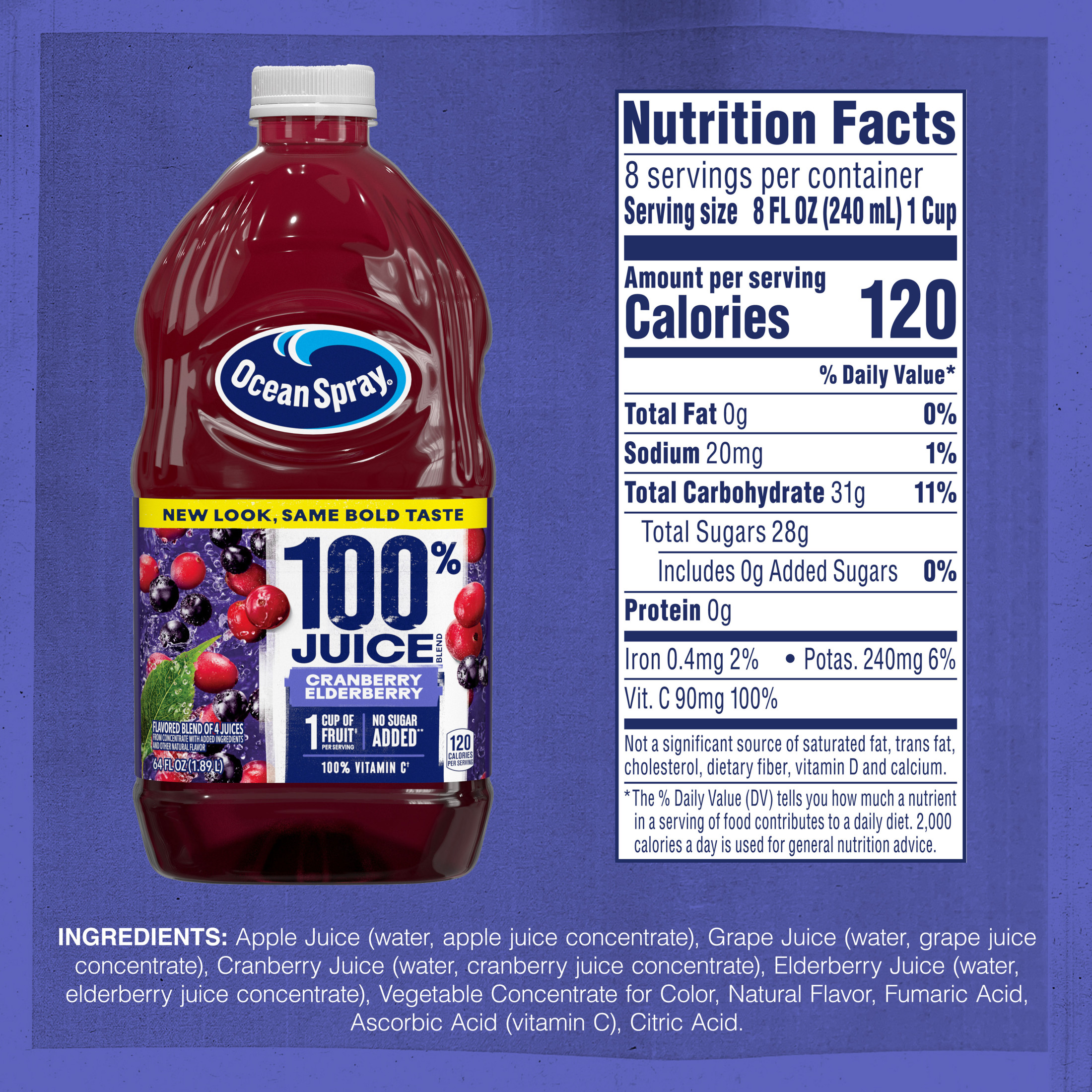 Ocean SprayÂ® 100% Juice Cranberry Elderberry Juice Blend, 64 fl oz Bottle thumbnail 3