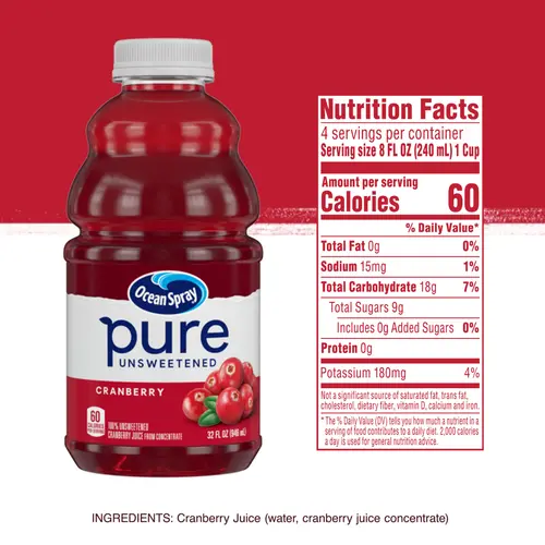 Ocean SprayÂ® Pure Unsweetened Cranberry, 100% Cranberry Juice, 32 fl oz Bottle thumbnail 3