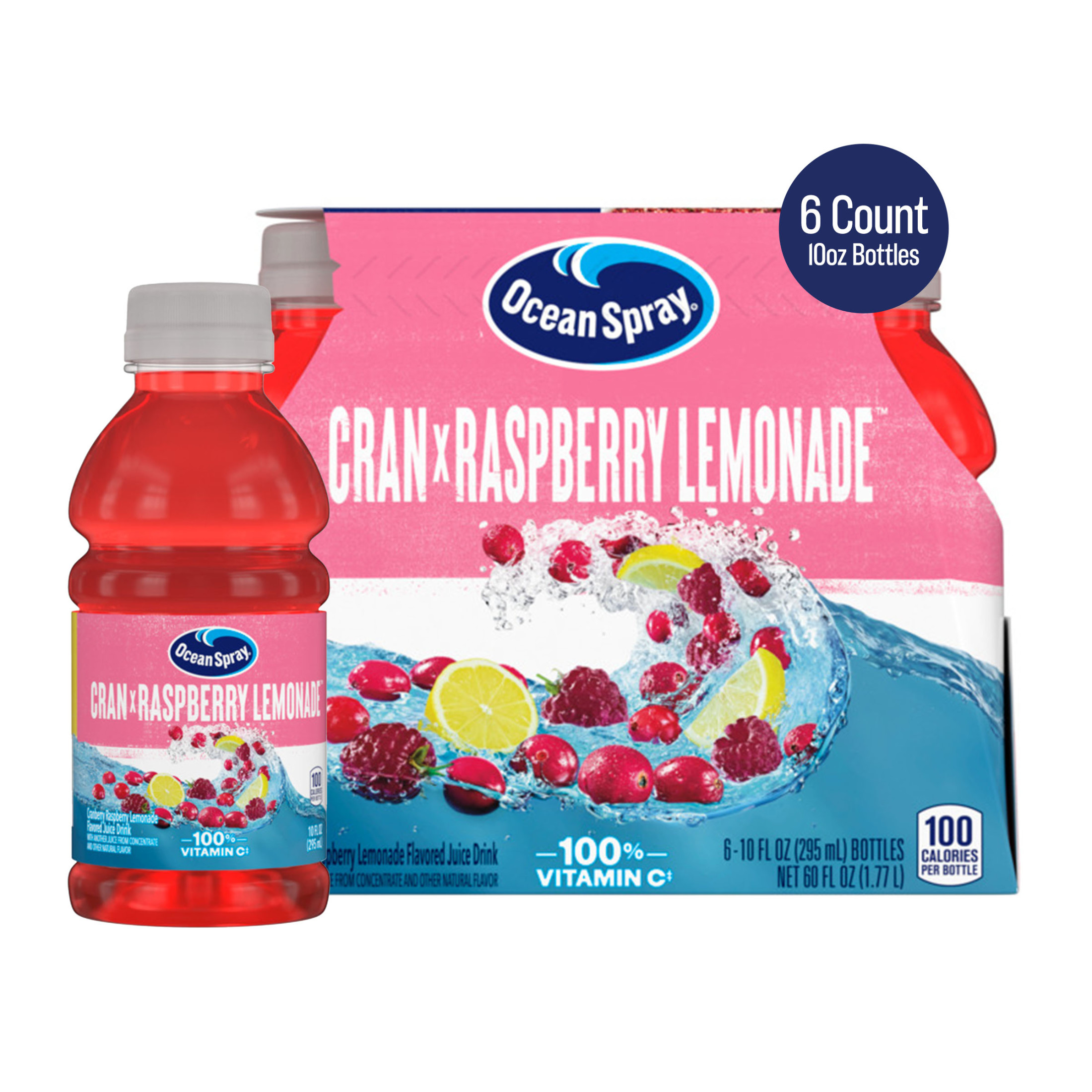 Ocean SprayÂ® Cran-Raspberry Lemonadeâ„¢ Cranberry Raspberry Lemonade Juice Drinks, 10 fl oz Bottles, 6 Count