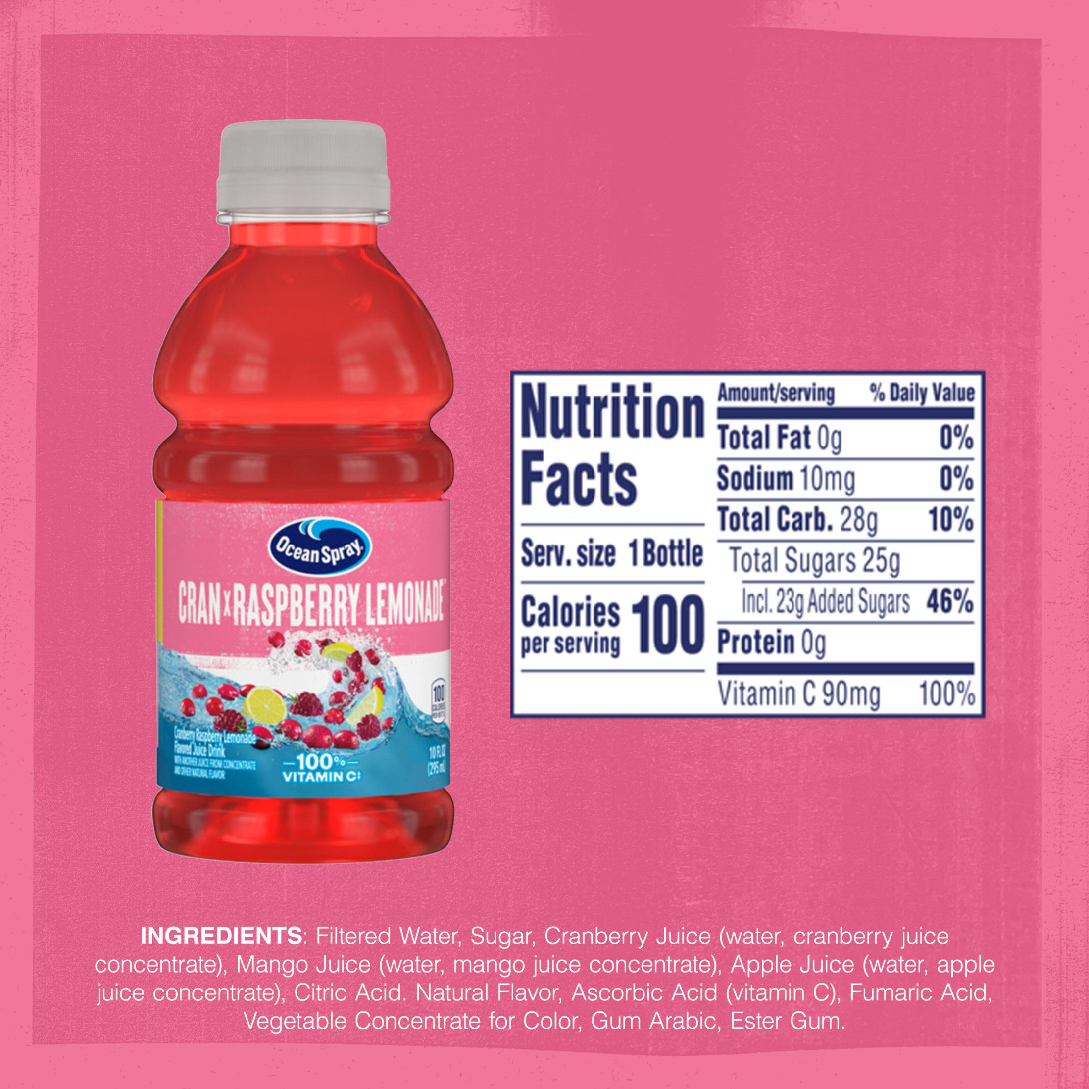 Ocean SprayÂ® Cran-Raspberry Lemonadeâ„¢ Cranberry Raspberry Lemonade Juice Drinks, 10 fl oz Bottles, 6 Count thumbnail 3