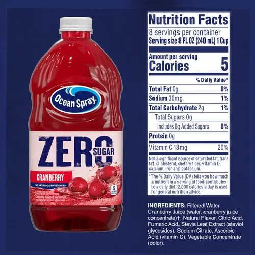 Ocean SprayÂ® ZERO Sugar Cranberry Juice Drink, 64 fl oz Bottle thumbnail 3