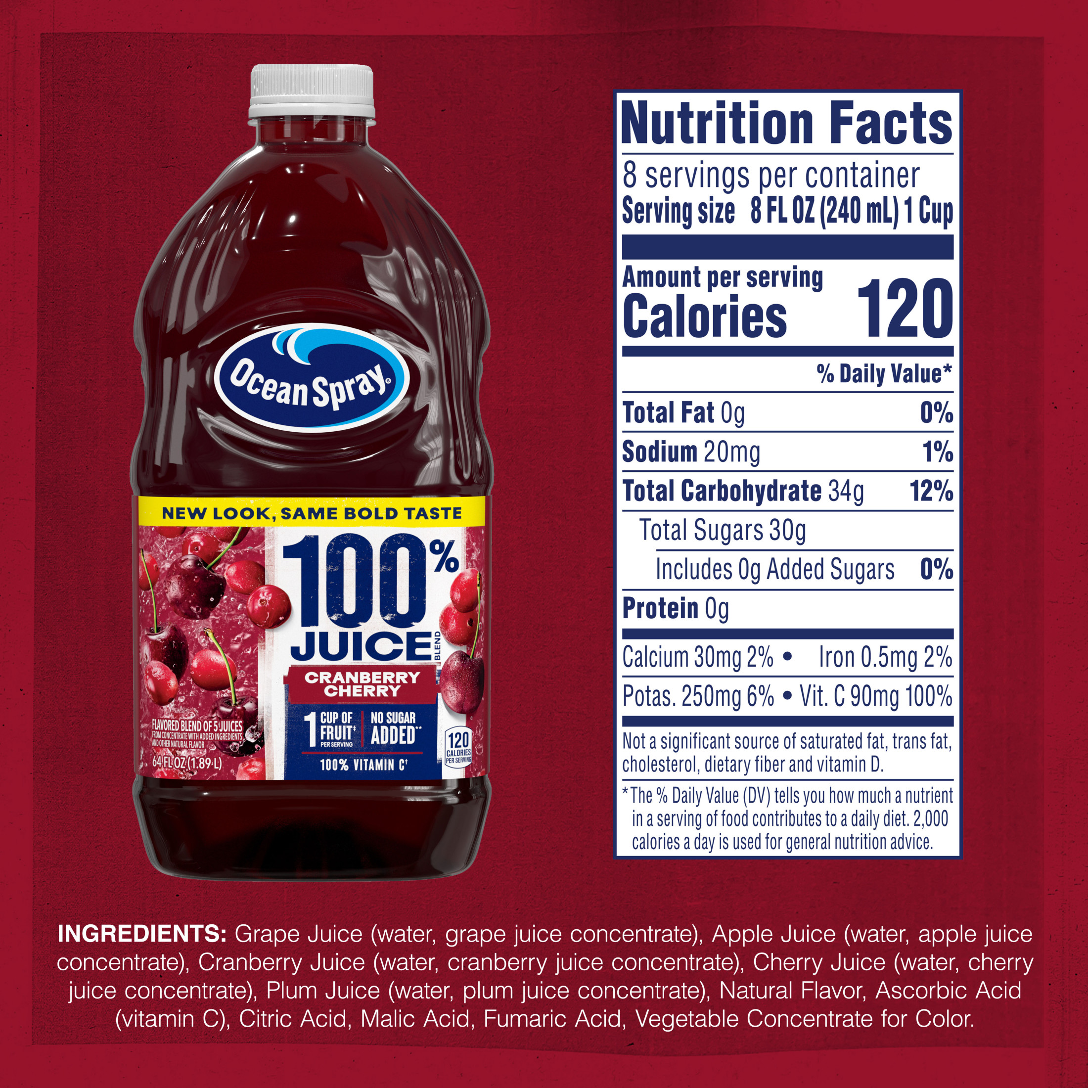 Ocean SprayÂ® 100% Juice Cranberry Cherry Juice Blend, 64 fl oz Bottle thumbnail 3