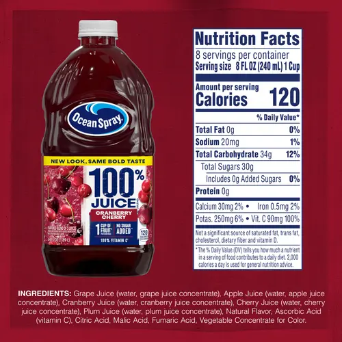 Ocean SprayÂ® 100% Juice Cranberry Cherry Juice Blend, 64 fl oz Bottle thumbnail 3