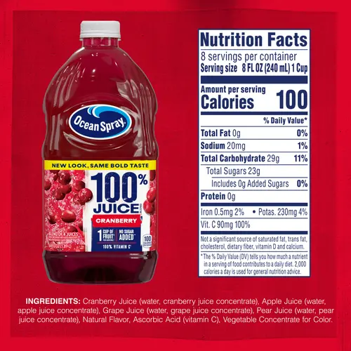 Ocean SprayÂ® 100% Juice Cranberry Juice Blend, 64 fl oz Bottle thumbnail 3