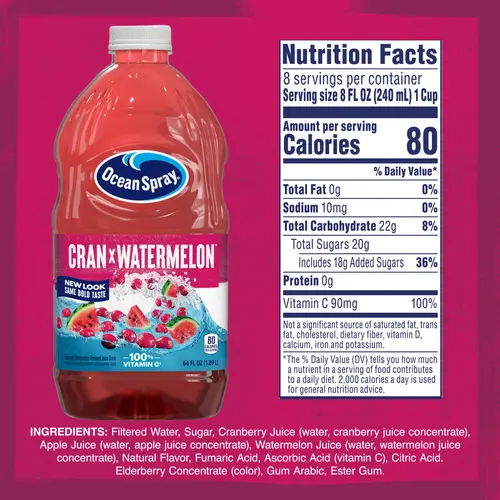 Ocean SprayÂ® Cran-Watermelonâ„¢ Cranberry Watermelon Juice Drink, 64 fl oz Bottle thumbnail 4