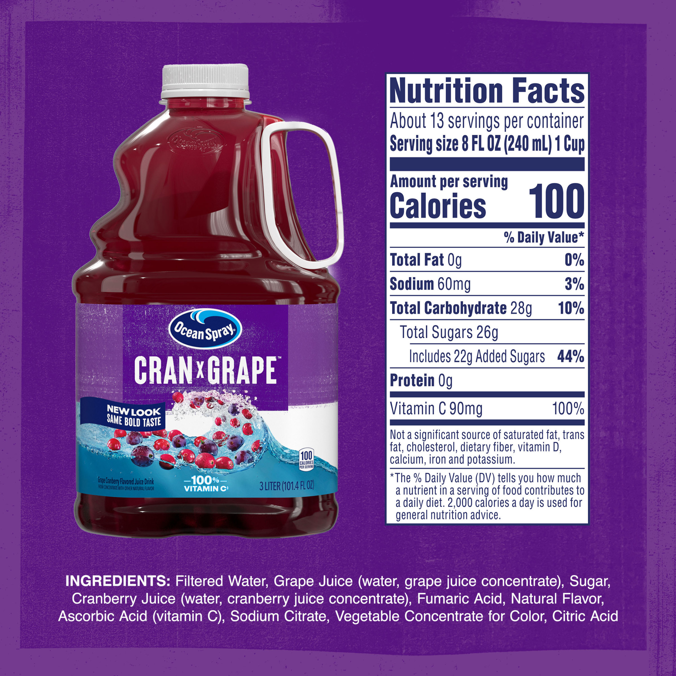 Ocean SprayÂ® Cran-GrapeÂ® Cranberry Grape Juice Drink, 101.4 fl oz Bottle thumbnail 3