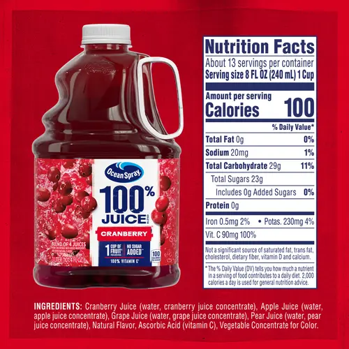 Ocean SprayÂ® 100% Juice Cranberry Juice Blend, 101.4 fl oz Bottle thumbnail 3