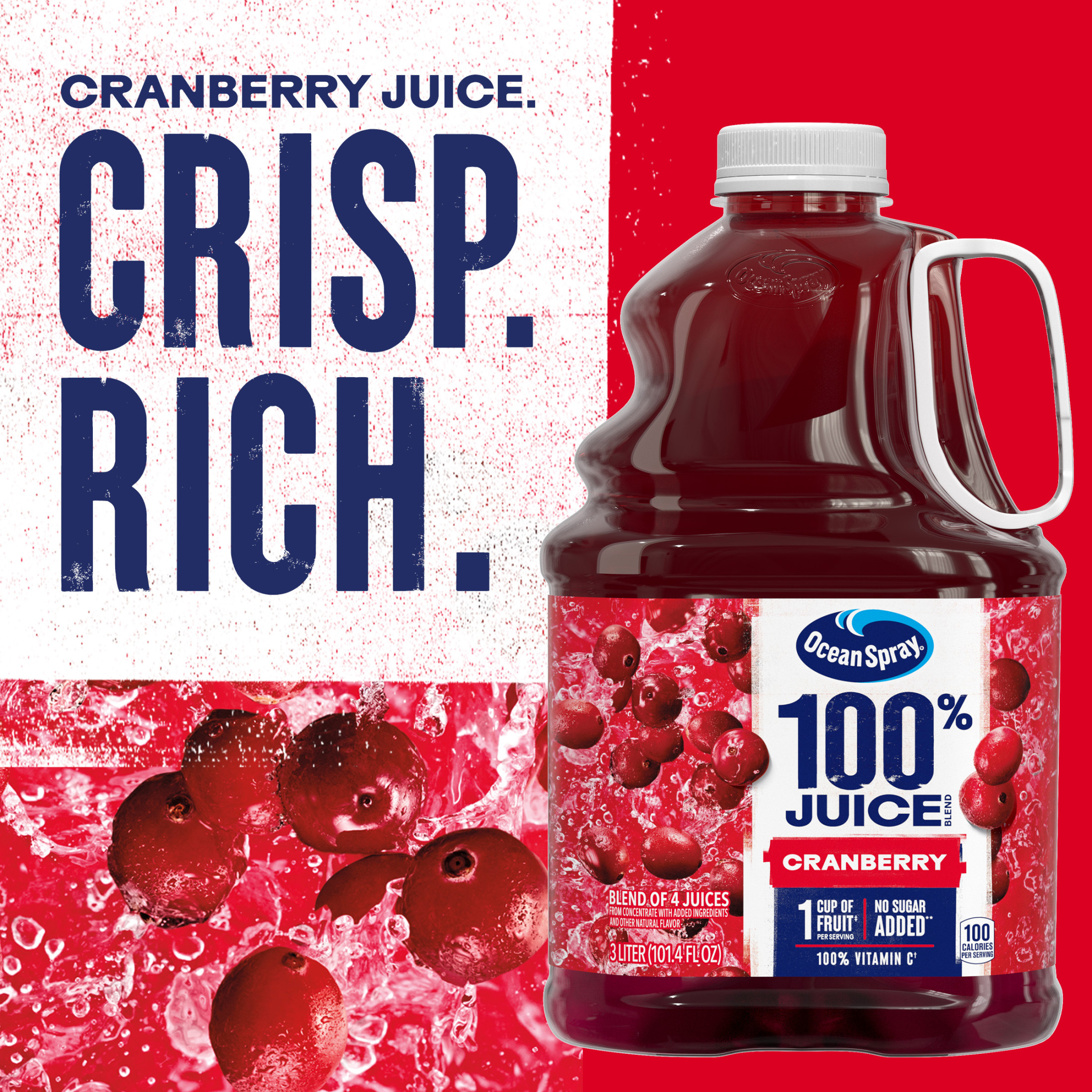Ocean SprayÂ® 100% Juice Cranberry Juice Blend, 101.4 fl oz Bottle thumbnail 4