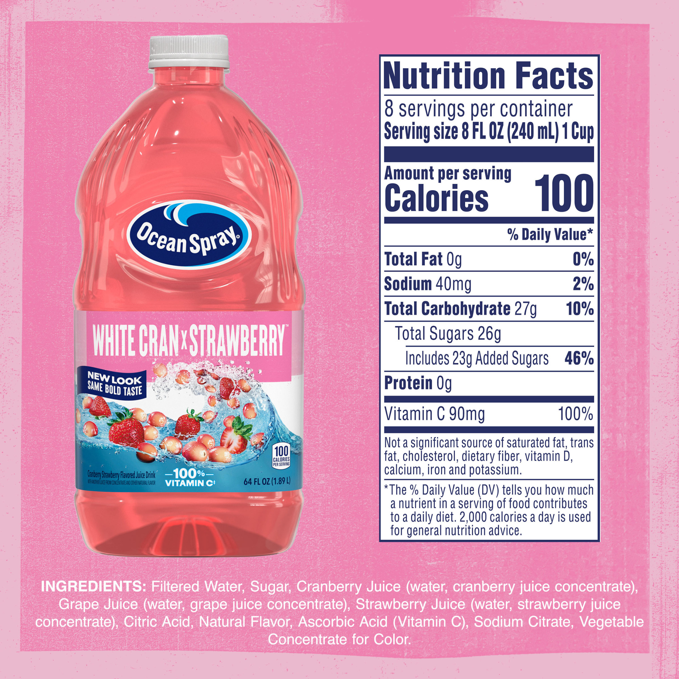 Ocean SprayÂ® White Cran-Strawberry Juice Drink, 64 fl oz Bottle thumbnail 3