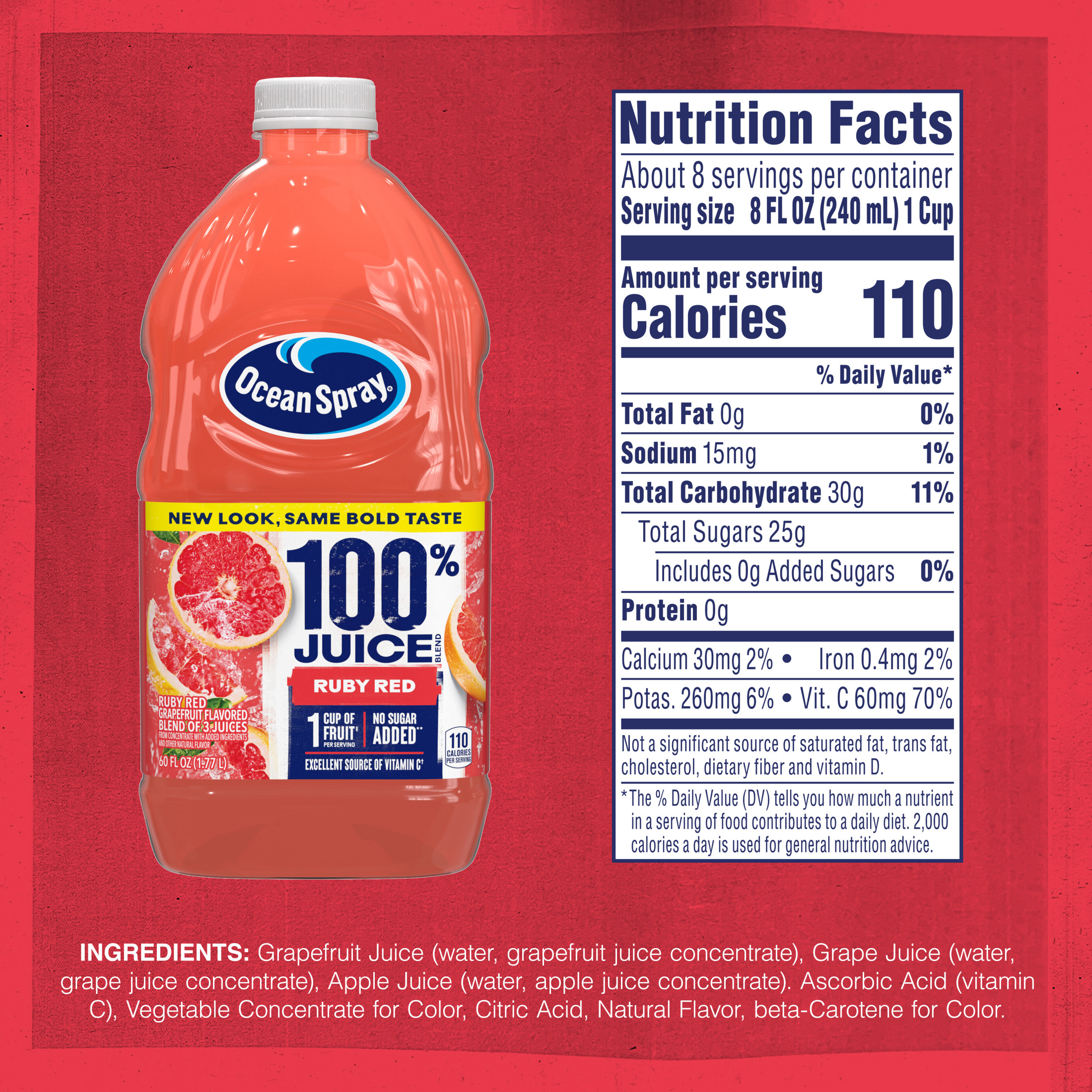 Ocean SprayÂ® 100% Ruby Red Grapefruit Juice, 100% Juice, 60 fl oz Bottle thumbnail 3