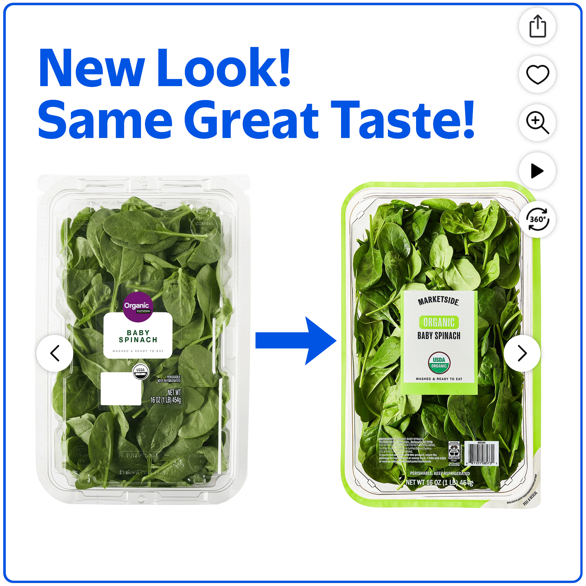 Marketside Organic Fresh Baby Spinach, 16 oz thumbnail 2