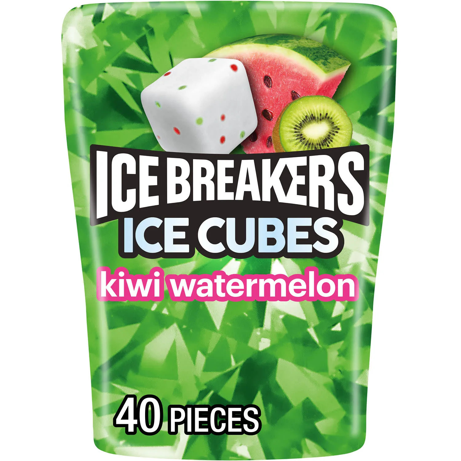 Ice Breakers Ice Cubes Kiwi Watermelon Sugar Free Chewing Gum, Bottle 3.24 oz, 40 Pieces