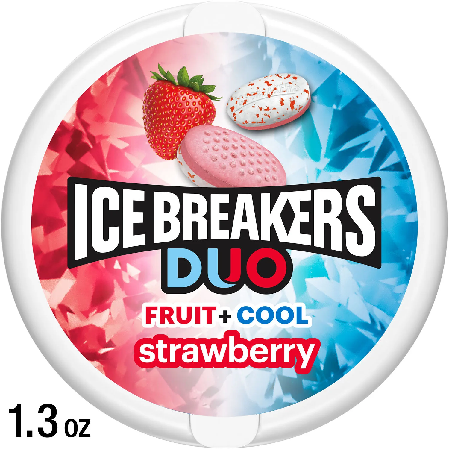 Ice Breakers Duo Fruit Plus Cool Strawberry Sugar Free Mints, Tin 1.3 oz