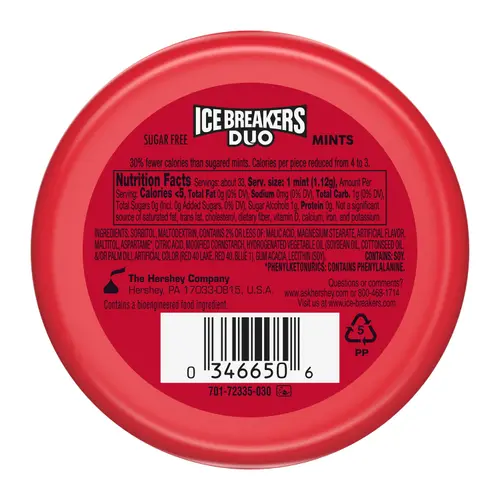 Ice Breakers Duo Fruit Plus Cool Strawberry Sugar Free Mints, Tin 1.3 oz thumbnail 3