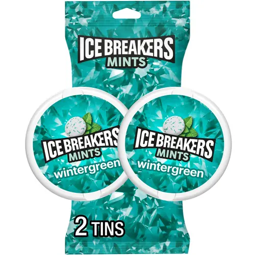 Ice Breakers Wintergreen Sugar Free Mints, Tins 1.5 oz, 2 Count