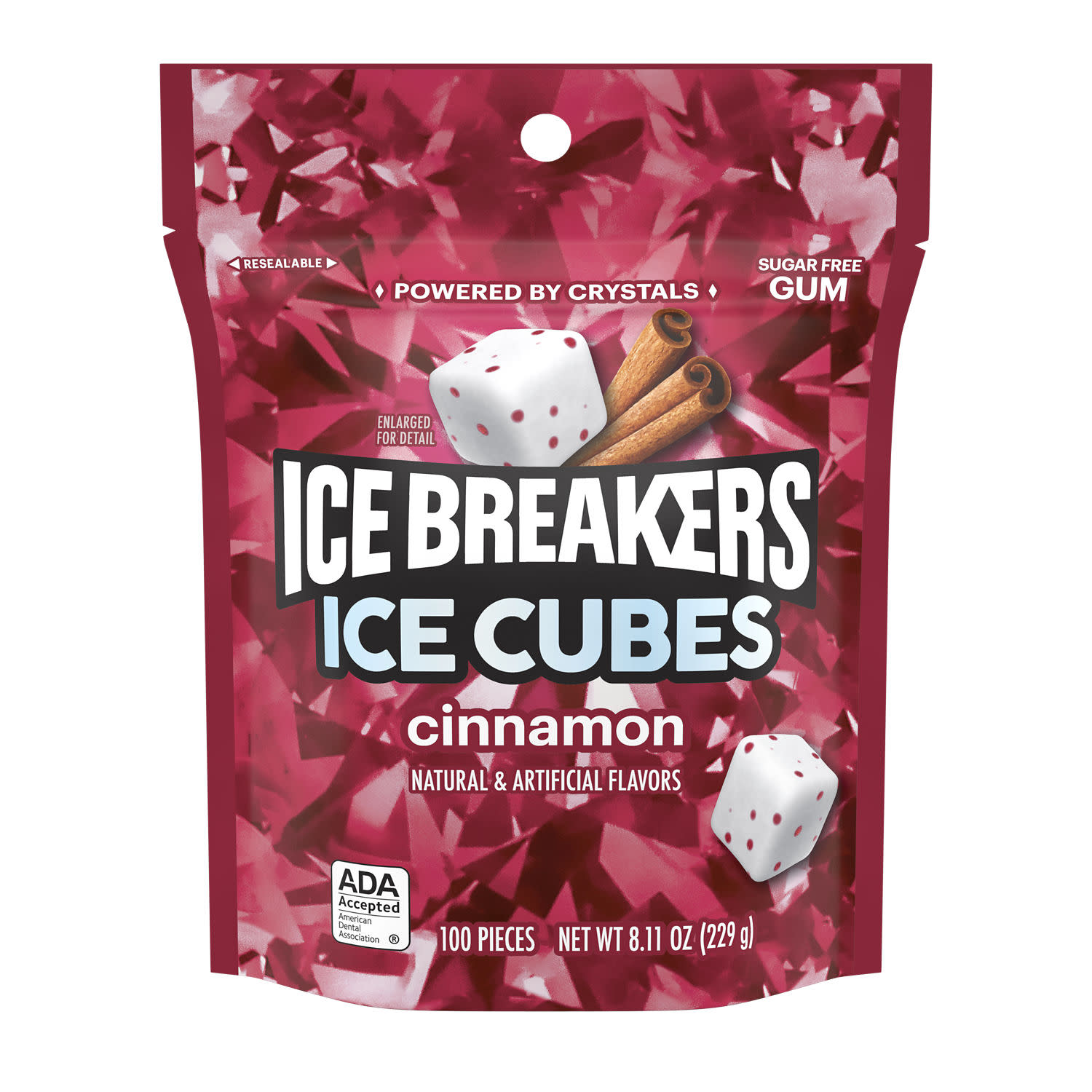Ice Breakers Ice Cubes Cinnamon Sugar Free Chewing Gum, Pouch 8.11 oz, 100 Pieces thumbnail 2