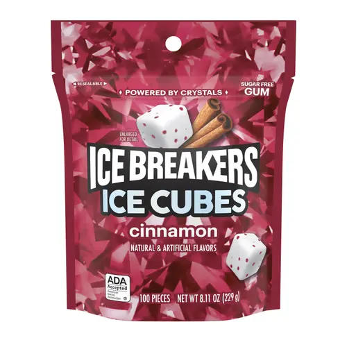 Ice Breakers Ice Cubes Cinnamon Sugar Free Chewing Gum, Pouch 8.11 oz, 100 Pieces thumbnail 2