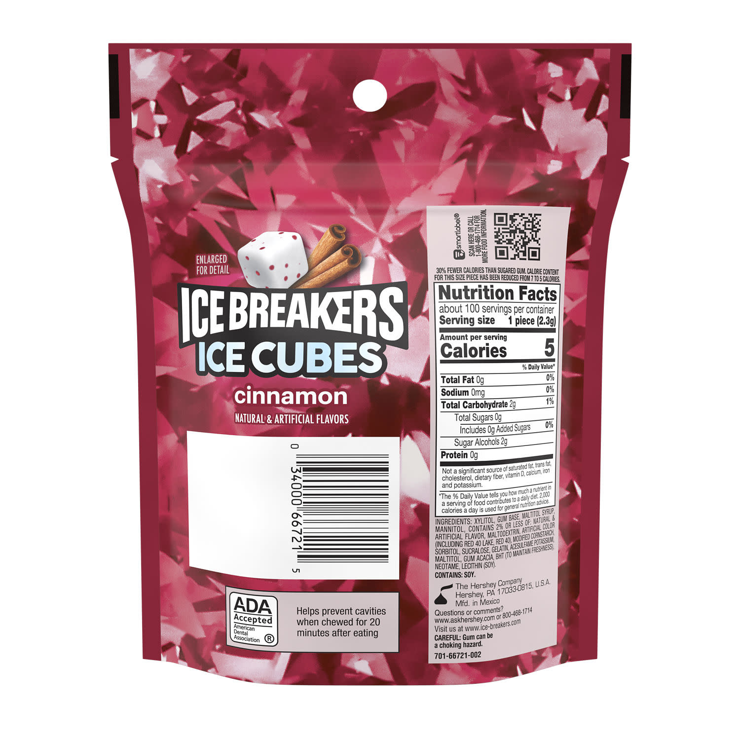 Ice Breakers Ice Cubes Cinnamon Sugar Free Chewing Gum, Pouch 8.11 oz, 100 Pieces thumbnail 3