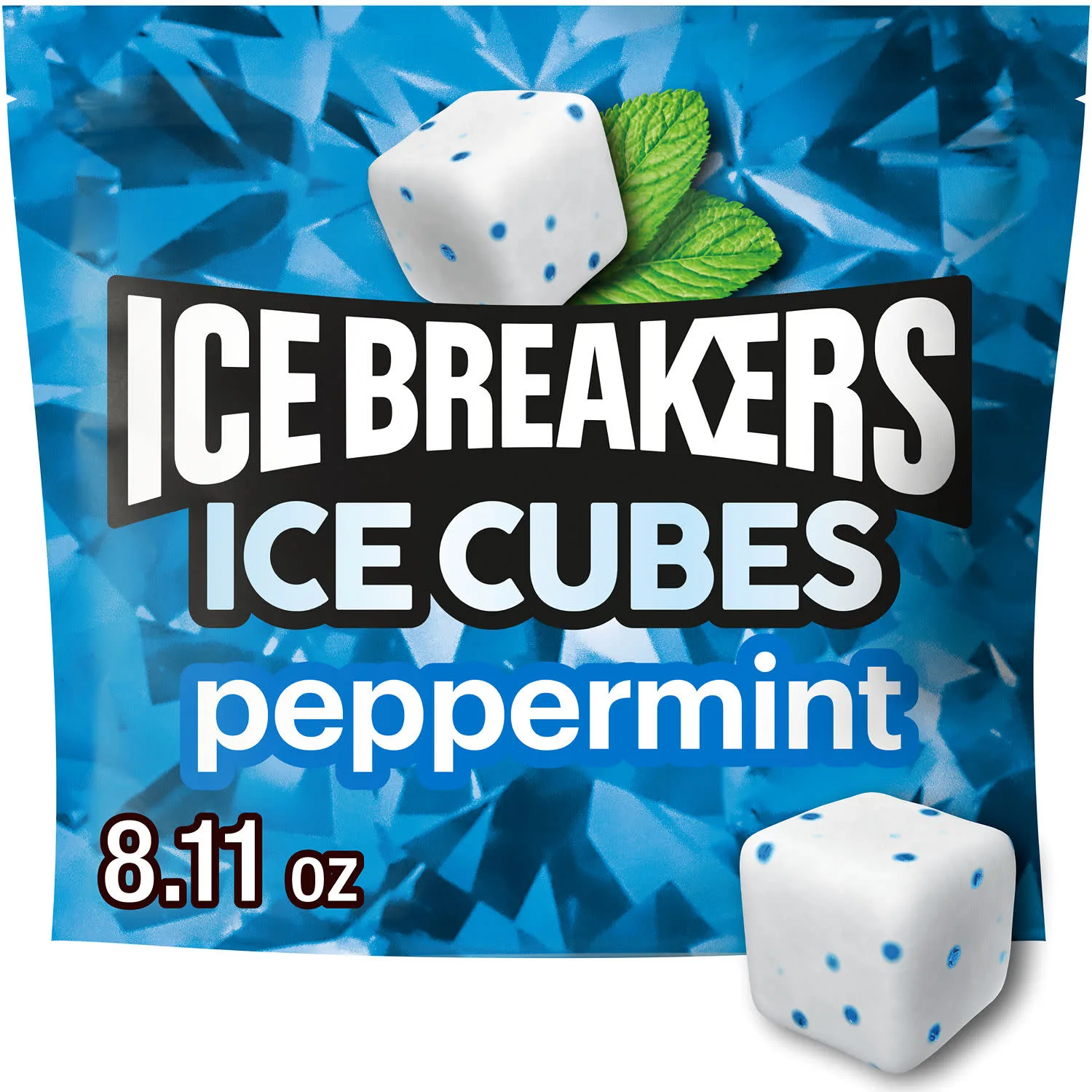 Ice Breakers Ice Cubes Peppermint Sugar Free Chewing Gum, Pouch 8.11 oz, 100 Pieces