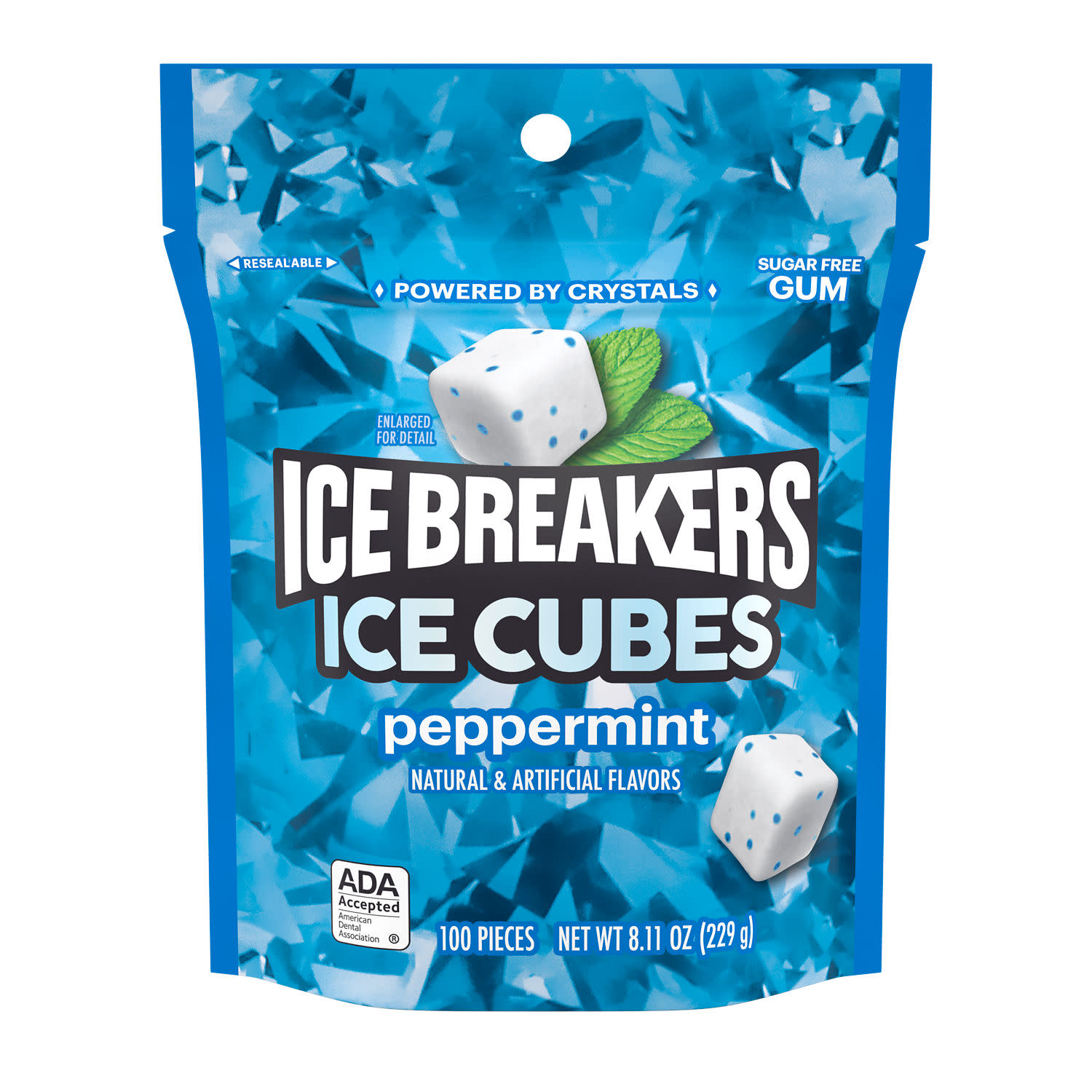 Ice Breakers Ice Cubes Peppermint Sugar Free Chewing Gum, Pouch 8.11 oz, 100 Pieces thumbnail 2