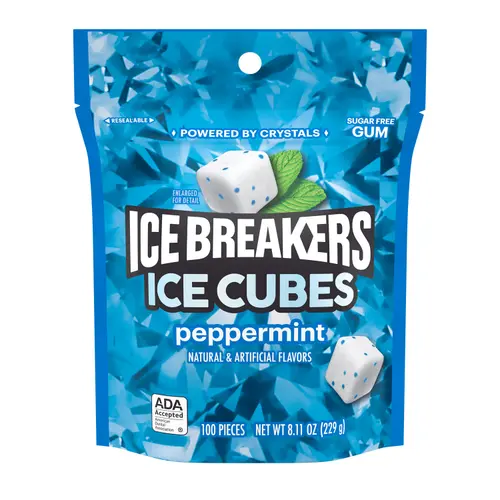 Ice Breakers Ice Cubes Peppermint Sugar Free Chewing Gum, Pouch 8.11 oz, 100 Pieces thumbnail 2