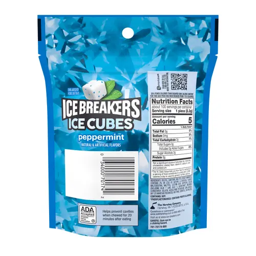 Ice Breakers Ice Cubes Peppermint Sugar Free Chewing Gum, Pouch 8.11 oz, 100 Pieces thumbnail 3