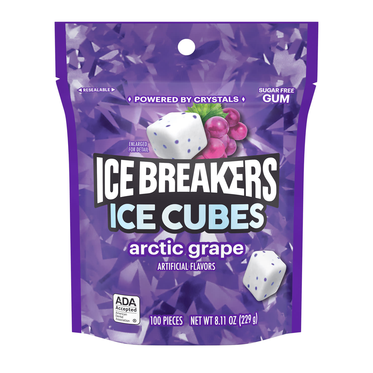 Ice Breakers Ice Cubes Arctic Grape Sugar Free Chewing Gum, Pouch 8.11 oz, 100 Pieces thumbnail 2