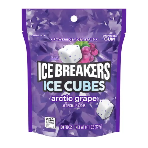 Ice Breakers Ice Cubes Arctic Grape Sugar Free Chewing Gum, Pouch 8.11 oz, 100 Pieces thumbnail 2